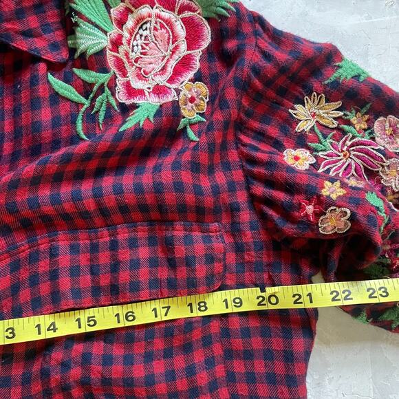 ZARA TRF Embroidered Boho Western Grunge Cowgirl Floral Duster Plaid Shirt Dress - Picture 9 of 10